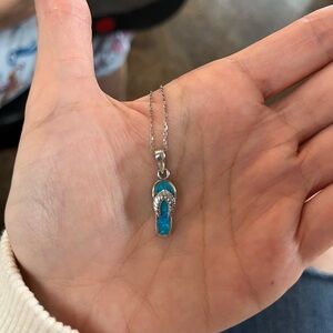 Silver and Blue/Green Opal Flip Flop Pendant Necklace
